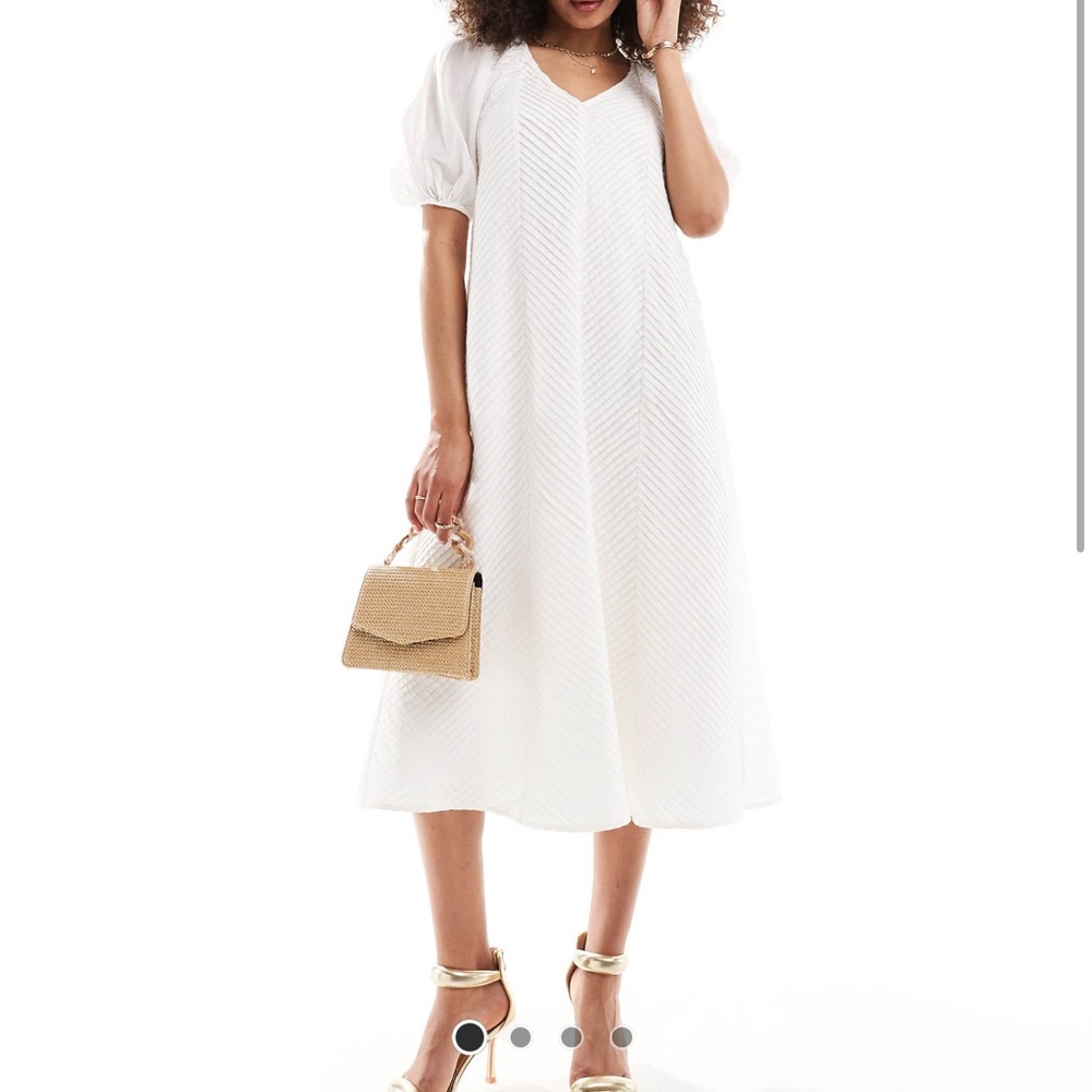 ASOS design midi puff sleeve dress with all over Chevron pleat detail